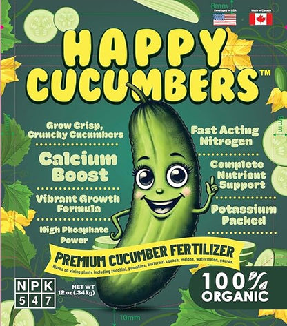 Happy Cucumber Fertilizer by Happy Nutrients Organic Premium Fertilizer for Cucumbers, Zucchini, Pumpkins, Squash & Melons – Fast-Acting, Nutrient-Rich Cucumber Plant Food for High Yields – 12 oz
