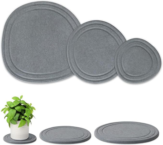 Plant Saucers for Indoors, 3 Pack 6 8 10 Inch Quick Drying Diatomite Plant Drip Water Catcher Trays for Pots, Diatomaceous Earth Planter Drainage Saucers Plates to Catch Water for Flower, Stone Gray