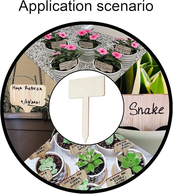 Plant Labels, 60 Pcs Plant Tags Garden Markers, Wooden T-Type Plant Name Stakes for Seed Potted Herbs Flowers Vegetables with Marker Pen, 4.1 x 2.5 inch