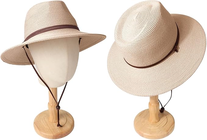 DRESHOW Women Straw Panama Hat Travel Fedora Beach Sun Hat Summer Wide Brim Straw Roll up Hat UPF 50+