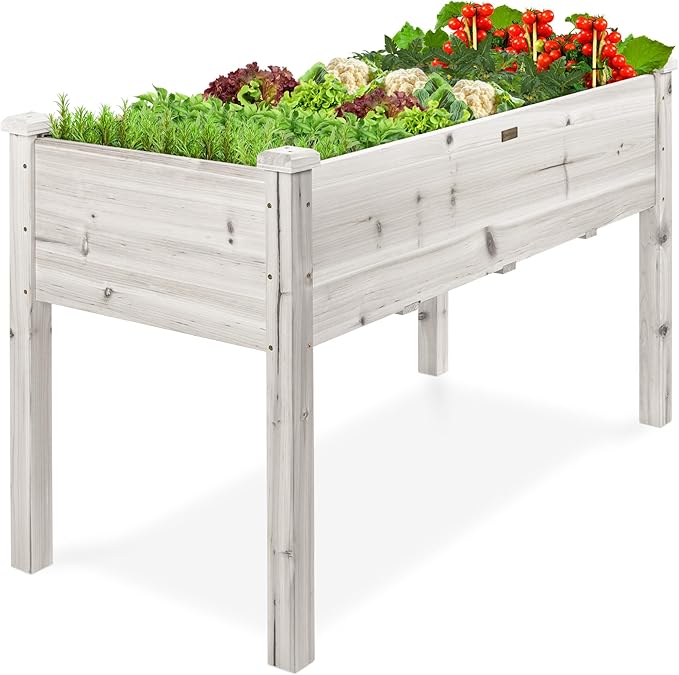 Best Choice Products 48x24x30in Raised Garden Bed, Elevated Wood Planter Box Stand for Backyard, Patio, Balcony w/Bed Liner, 200lb Capacity - White