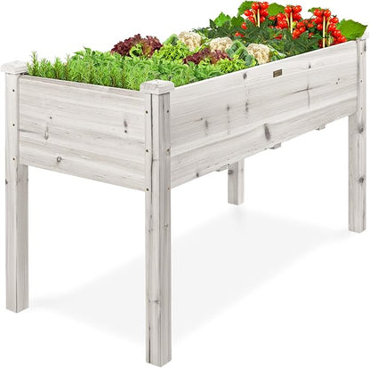 Best Choice Products 48x24x30in Raised Garden Bed, Elevated Wood Planter Box Stand for Backyard, Patio, Balcony w/Bed Liner, 200lb Capacity - White