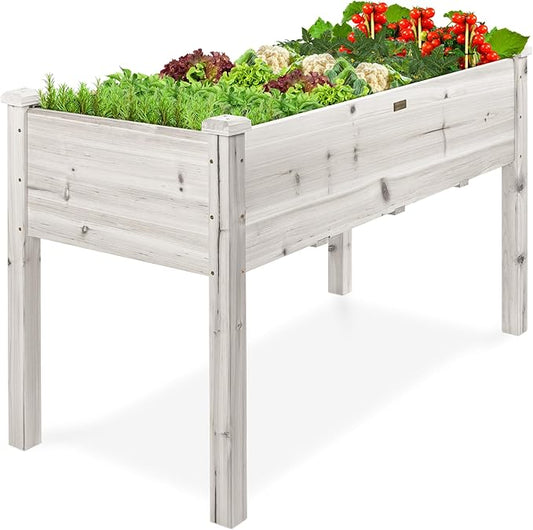 Best Choice Products 48x24x30in Raised Garden Bed, Elevated Wood Planter Box Stand for Backyard, Patio, Balcony w/Bed Liner, 200lb Capacity - White