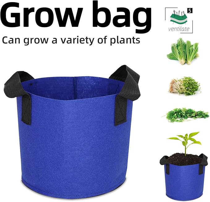 Grow Bags,Growing Pot Bags Garden Grow Bag Indoor Outdoor Fabric Aeration Plant Pot Container Flower Vegetable Pouch (Dark Blue,5 Gallon)
