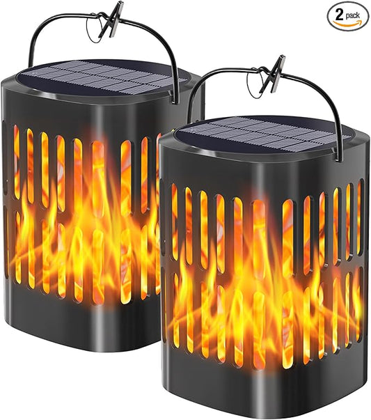 Solar Lanterns Outdoor Waterproof, Flickering Flames Outdoor Solar Lights Hanging Lanterns Decoration Lighting for Table, Garden, Patio, Tree, Yard, Driveway (2 Pack)