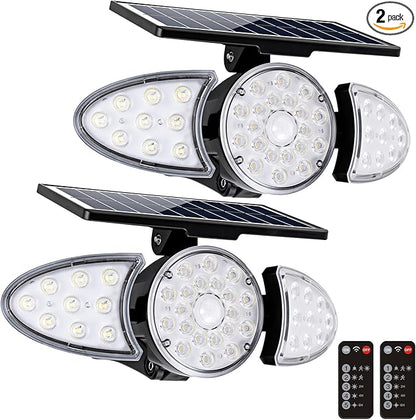 EMANER Solar Motion Lights Outdoor | Remote Control Brightest Flood Light Outside Dusk to Dawn, Waterproof Solar Security Spot Lights 5 Modes for House Wall Mount Backyard Garden, 2Pack