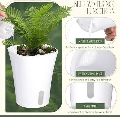 18 Pcs Self Watering Pots - 3 Sizes Plastic Flower Plant Pot With Inner White Pot for Indoor House Plants, Herbs and Flowers
