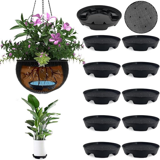 7.16” Self Watering Planter Insert, 10 Pack Invisible Hanging Basket Drip Pan Hanging Basket Planter Plant Auto Watering Devices Plastic Water Catcher Saucer Tray for Outdoor Indoor Pots Liners