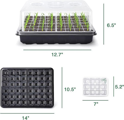 Delxo 3 Pack Seed Starter Kit Large Seedling Starter Tray(144 Cells) Total with Humidity Domes - Adjustable Vents & Deep Base Germination Kit for Indoor Gardening - Includes 10 Tags & Tools