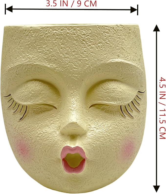 Handcrafted Head Planter Kiss Face Planter Pot Cute Flower Pot Resin Head Face Plant Pots for Succulent with Drainage Pale Yellow 1Pack
