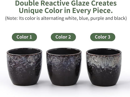 4+5.75 Inch Ceramic Planter Set of 2 with Drainage Hole and Saucer for Plants, Indoor-Outdoor Large Round Succulent Orchid Flower Pot -Reactive Color Spot(Inner-pots not Larger Than 5 Inch)