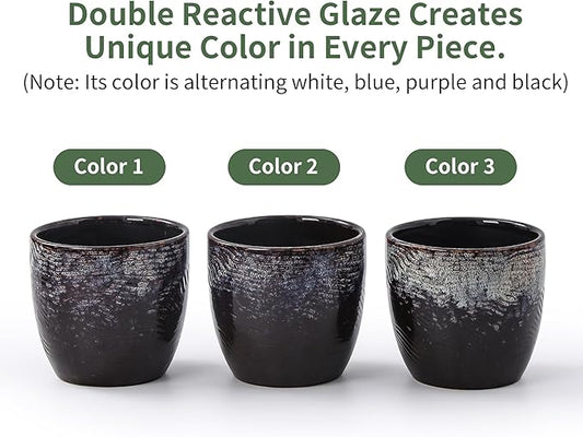 4+5.75 Inch Ceramic Planter Set of 2 with Drainage Hole and Saucer for Plants, Indoor-Outdoor Large Round Succulent Orchid Flower Pot -Reactive Color Spot(Inner-pots not Larger Than 5 Inch)