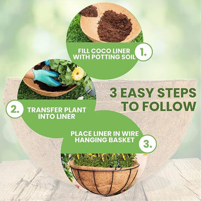 Envelor Coco Liners for Planters Hanging Basket Liners Replacement Coconut Liners for Planters Basket Liners Wire Baskets Round Window Box Liners Natural Coco Coir Fiber Plant Liner, 12 Inches, 4 Pack