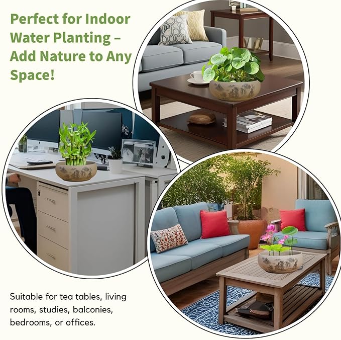 Lotus Bowl Planter, Ceramic Water Lily Bowl, Hydroponic Bonsai Lotus Bowls for Water Plants Indoor, Succulent Pots, Leak-Proof Design, Tranquil Living by Nature (7.56in*2.76in)
