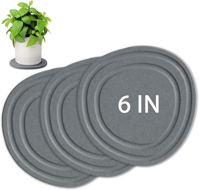 Plant Saucers for Indoors, 3 Pack 6" Quick Drying Diatomite Plant Drip Water Catcher Trays for Pots, Diatomaceous Earth Planter Drainage Saucers Plates to Catch Water for Flower and Plants, Stone Gray