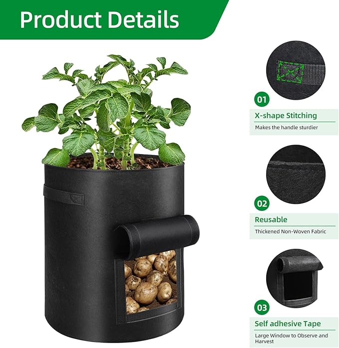 14 Pack Potato Grow Bags 10 Gallon with Flap and Handle(6PCS non-woven fabric and 8PCS PE Material Fabric Pots) for Tomato, Vegetable and Fruits