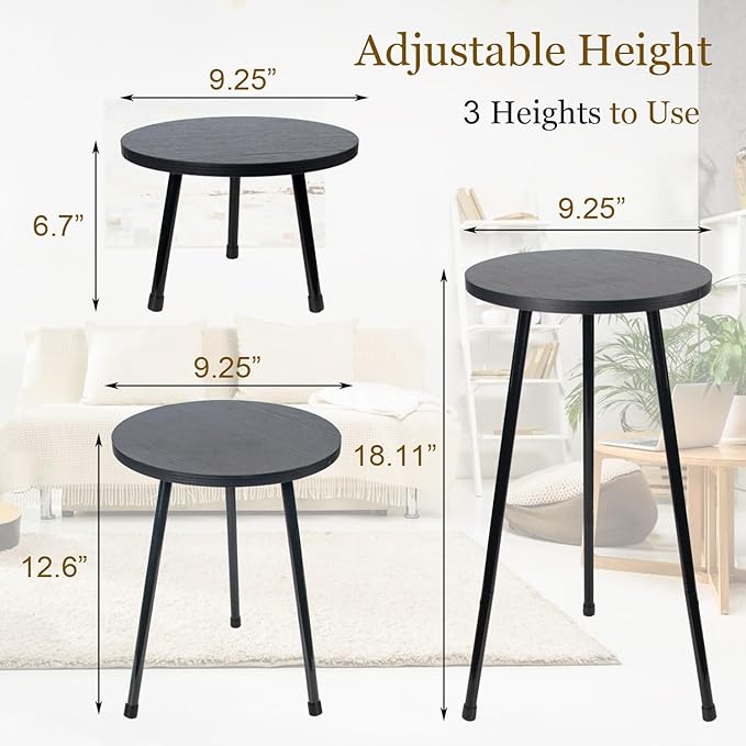 ARTORA RTORA Indoor Plant Stand, Mid Century Wood Plant Stool Adjustable Corner Tall Plant Sand Wooden Small Round End Table 18 Inch Plant Holder for Flower Pots Modern Home Decor (Black)