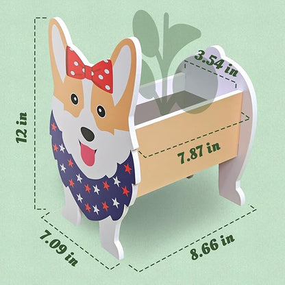 2D American Style Corgi Planter, Cute Animal Shape Flower Planters, Plant Pots for Indoor/Outdoor Garden Decor, Unique Gifts/Souvenirs for Pet Lovers