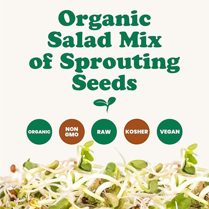 Food to Live Organic Salad Mix of Sprouting Seeds, 5 Pounds — Non-GMO Broccoli, Radish, Clover, Alfalfa. Rich Germination Rate, Non-Irradiated, Kosher, Vegan Superfood, Bulk, Rich in Sulforaphane