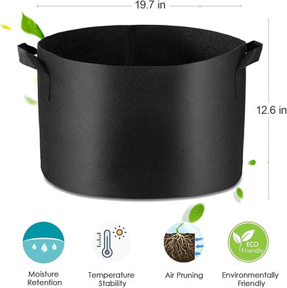 5-Pack 15 Gallon Grow Bags Heavy Duty Container Thickened Nonwoven Fabric Plant Pots with Handles Black