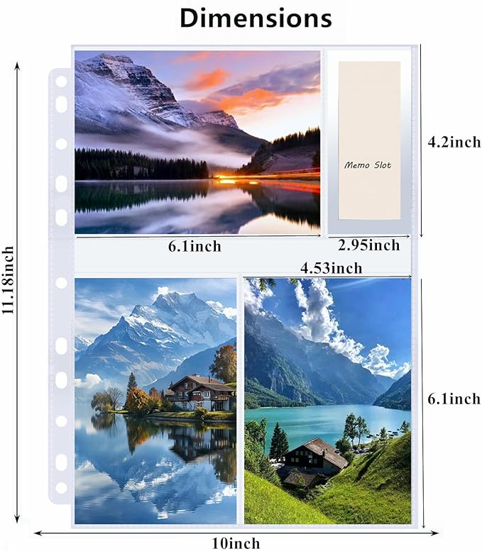 100 Pack Photo Sleeves Holds 600 4"x6" Photos, Clear Photo Page Protector for 3 Ring Binder, Double-Sided Photo Album Refill Pages Photo Pockets Photo Sleeves (4" X 6")