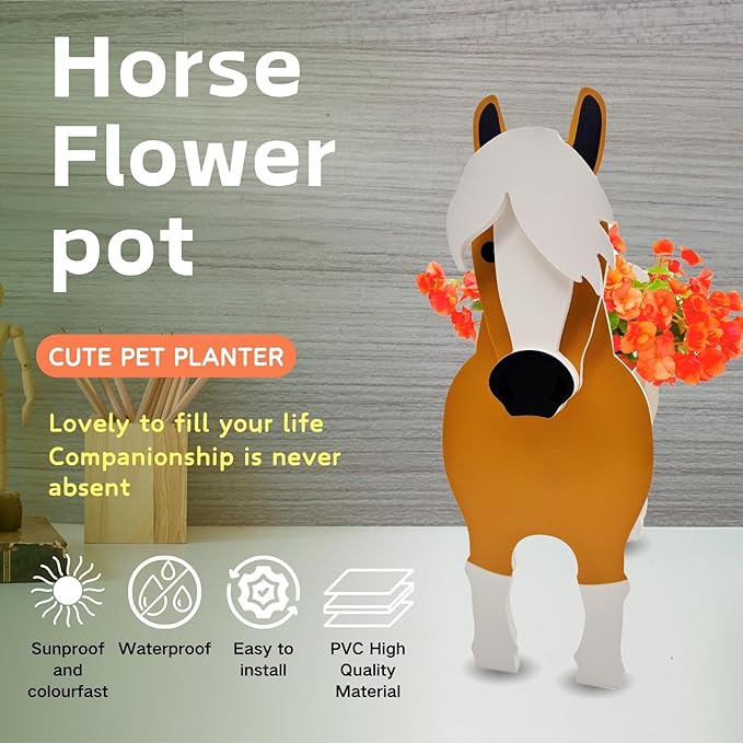 Horse Planter Plant Pots,Animal Flower Pot for Indoor/Outdoor,Small Cute PVC Animal Face Shape Plant Container Best for Home Office Garden Decoration Mom Gift Ideas