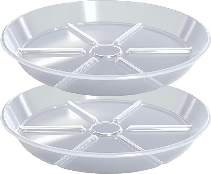 Plant Saucer Pot Tray 12 inch, 2 Packs Clear Flower Planter Saucers and Drip Trays for Pots Planter, Heavy Duty Plant Dish Pant Plate to Catch Water for Indoor & Outdoor