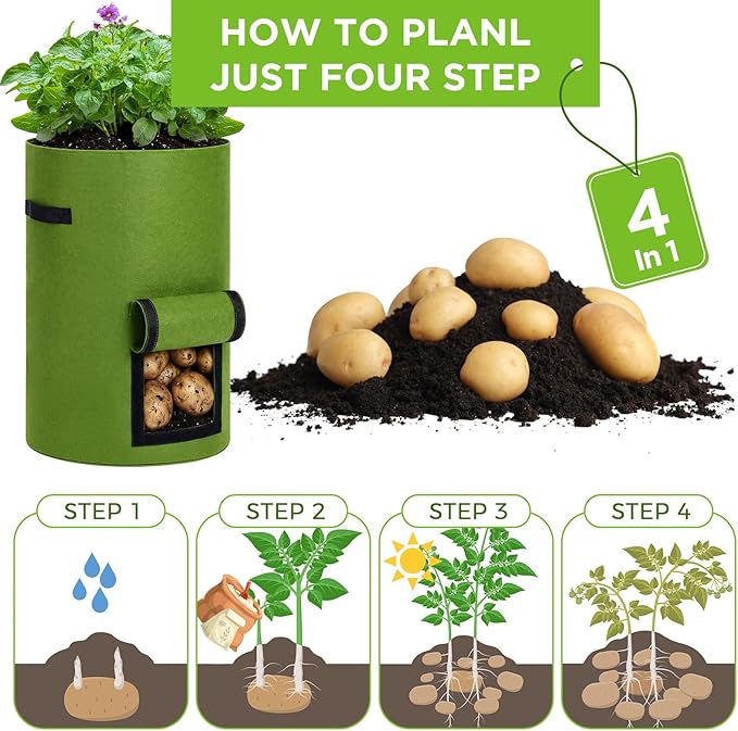 2 Pack 30 Gallon Potato Grow Bags with Harvest Window, Durable Garden Planter Bags with Handles for Potatoes, Tomatoes, and Vegetables - Indoor & Outdoor Gardening Supplies (Green)