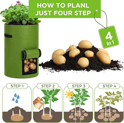 2 Pack 30 Gallon Potato Grow Bags with Harvest Window, Durable Garden Planter Bags with Handles for Potatoes, Tomatoes, and Vegetables - Indoor & Outdoor Gardening Supplies (Green)