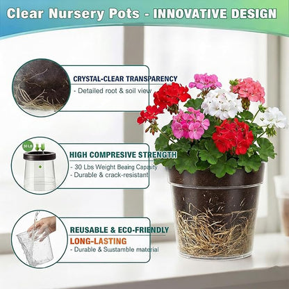 4/5/6/7 Inch Clear Nursery Pots with Drainage, 12 Pack Thick Reusable Planters, High Transparency, Weather-Resistant and Degradable Material, Ideal for Gardening Enthusiasts