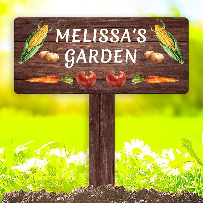 Personalized Vegetable Garden Name Sign with Stake, Custom Vegetable Garden Stake Corn Potato Carrot Tomato Decor Yard Sign Gardener Gift for Mom Dad Grandma, Outdoor Vegetable Field Marker