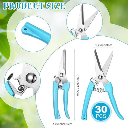 Chumia 30 Pcs Garden Flower Shears Pruning Scissors Heavy Duty Plant Scissors Trimming Garden Clippers Hand Tree Pruner for Yard Gardening Plants Hedge Flower Tree Cutting Secateurs (Blue)