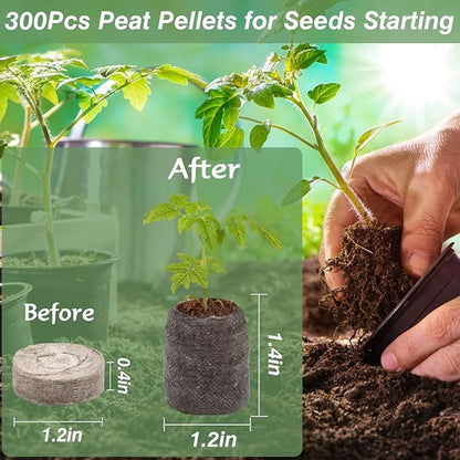 ZeeDix 300 Pcs (30mm) Peat Pellet Fiber Soil Plant Seed Starters - Seed Starter Pellets Pods Compressed Peat Pellets for Grow Herbs, Plant,Flowers and Vegetables