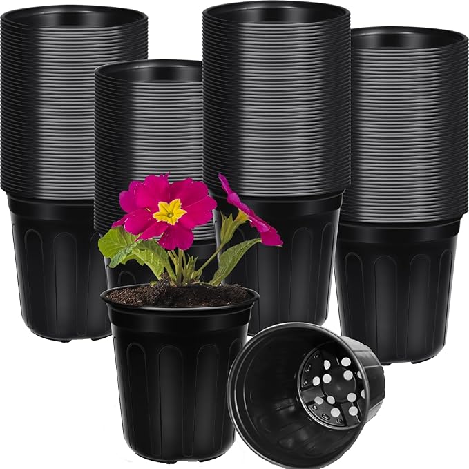 100 Pcs 1 Gallon Nursery Pots, Flexible Plant Seedling Pots Transplanting Soft Plastic Planters with Drainage Holes for Planting Garden Flower Plant Container Cups Planter (100, 1 Gallon)