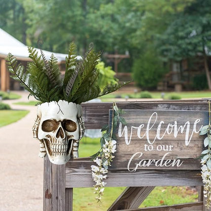 Skull Wall Planter for Home Décor, Hanging Skull Vase Unique Face Flower Pot Head Planters, White Resin Skeleton Gothic Planter for Indoor Outdoor Plants Decorations