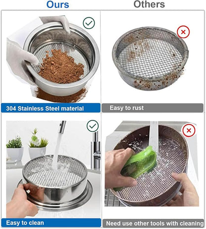 Soil Sifter for Gardening Stainless Steel With1/8in, 1/4in, 3/8in Sieve Mesh,Rock Sifter Garden Sieve for Rocks,Dirt Sifter for 3 Gallon Bucket Strainer Filter Compost Bonsai Pellet