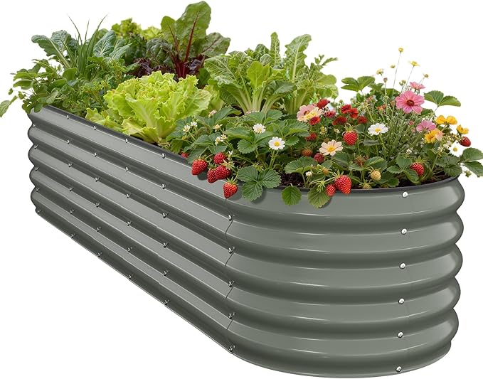 Raised Garden Bed, 8x2x1.5 FT Oval Raised Garden Beds Outdoor, 18” Raised Beds for Gardening Vegetables Flower Herb