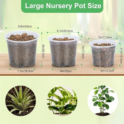 45 Pack 7/8/10 Inch Clear Nursery Pots with Drainage Holes,Higher Large Gallon Clear Plastic Pots for Plants,Plant Seedling Pot for Indoor & Outdoor Gardening