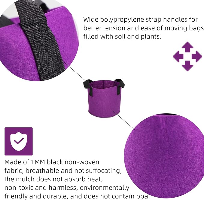 Grow Bags,Growing Pot Bags Garden Grow Bag Indoor Outdoor Fabric Aeration Plant Pot Container Flower Vegetable Pouch (Purple,17Gallon)