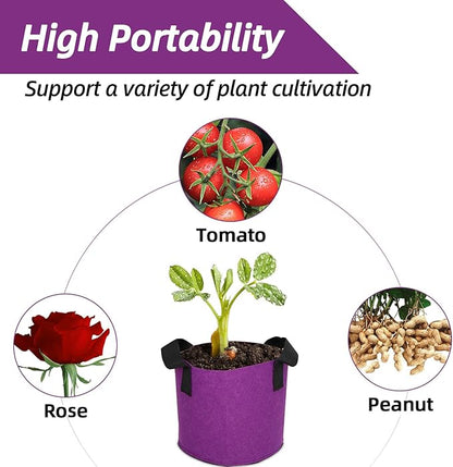 Grow Bags,Growing Pot Bags Garden Grow Bag Indoor Outdoor Fabric Aeration Plant Pot Container Flower Vegetable Pouch (Purple,5 Gallon)