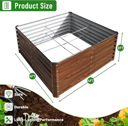 SnugNiture Galvanized Raised Garden Bed 4x4x2FT Outdoor Large Metal Planter Box Steel Kit for Planting Vegetables, Flowers