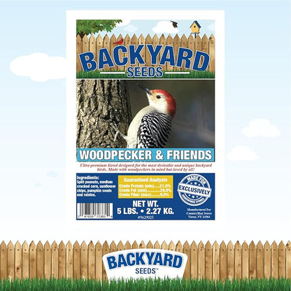 CountryMax Backyard Seeds Woodpecker No-Waste Bird Seed Mix 5lbs - Premium Shelled Peanuts & Sunflower Chips, Small Bag of Wild Bird Food