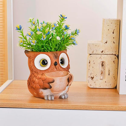 Unique Owl Plant Pots Indoor, Cute Small Succulent Pots with Drainage Hole, Watering Owl Planters for Indoor Outdoor Plants, Resin Flower Pot for String of Pearls, Gift Ideas for Mother