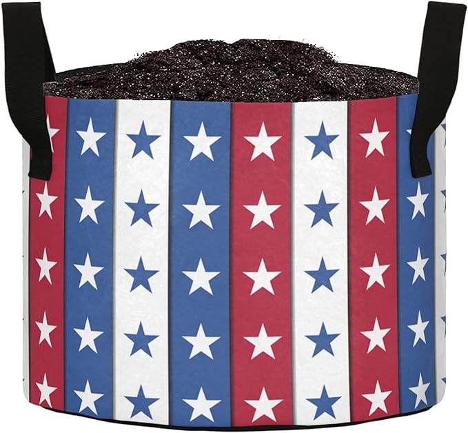 10 Gallon 4th of July Independence Day Stars Stripes Breathable Grow Bag Heavy Duty Thickened Plant Pots Containers with Handles for Tomato Potato Fruits Vegetables Flowers