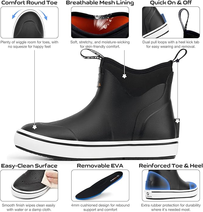 HISEA Kids Easy-On Rain Boots for Boys and Girls, Warm Waterproof Insulated Deck Boots Non-Slip Rubber Ankle Boots