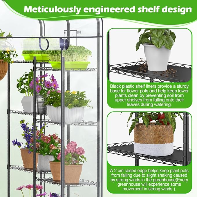 Abimars Walk-in Greenhouse with Height-Adjustable Shelves, Heavy Duty Green House for Outdoors/Indoors, Heavy-Duty Steel Frame & Thickened PVC Cover, 82"x57"x55.5", Black