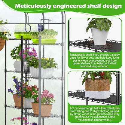 Abimars Walk-in Greenhouse with Height-Adjustable Shelves, Heavy Duty Green House for Outdoors/Indoors, Heavy-Duty Steel Frame & Thickened PVC Cover, 82"x57"x55.5", Black