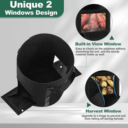 Lezmarket 5 Pack 10 Gallon Potato Grow Bags, Nonwoven Fabric Garden Planters with Reinforced Handle, Large Pots for Potato, Vegetable and Outdoor Plants