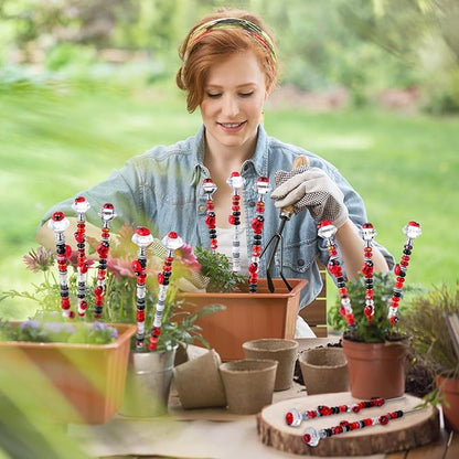 Tigeen 236 Pcs Garden Stake DIY Fairy Wand Plant Stake with 12 Colorful Crystal Stopper Top 12 Threaded Rod with 200 Large Hole Bead for Spring Summer Holiday Outdoor Decorations(Ladybug)