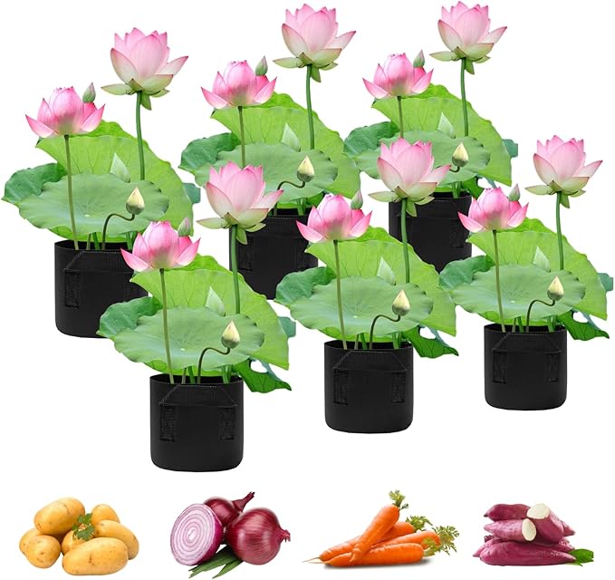 Eunika 6 Pack Lily Plant Pots for Pond, 1 Gallon Nonwoven Plant Fabric Pots with Handles Breathable Felt Aquatic Plant Pots Reusable Plant Grow Bags for Potato, Bog Plant, Water Lily, Lotus,Vegetables